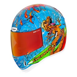 Icon Airform Dino Fury MIPS Kapalı Motosiklet Kaskı Mavi / Yeşil / Turuncu - ICON