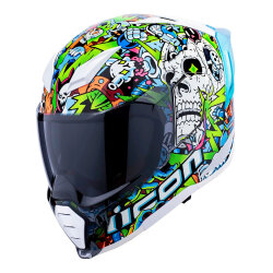 Icon Ultraflite Doodle 3 MIPS Kapalı Motosiklet Kaskı Beyaz / Mavi / Yeşil - ICON